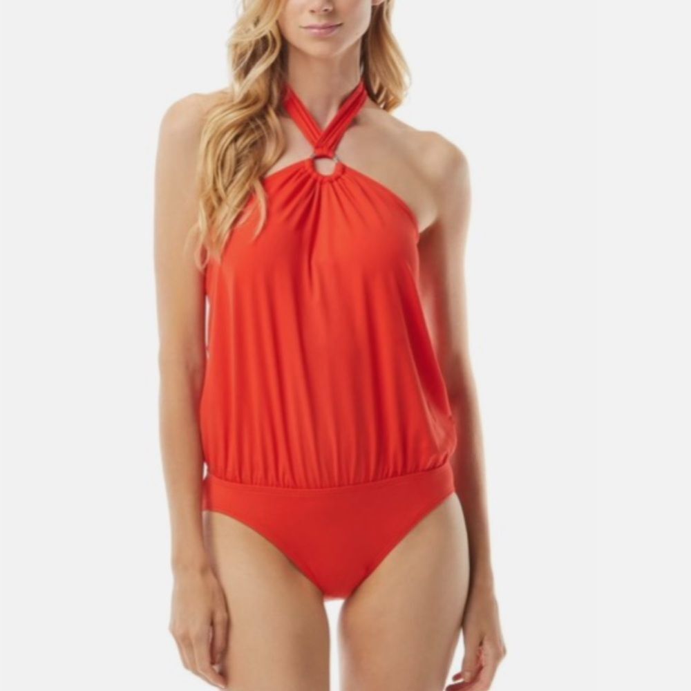 Michael Kors Orange Halter One-Piece Swimsuit